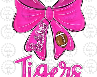 Breast Cancer Awareness PNG Pink Out Tigers Football Coquette Bow Digital Download Cancer Survivor Shirt Design Breast Cancer Sublimation