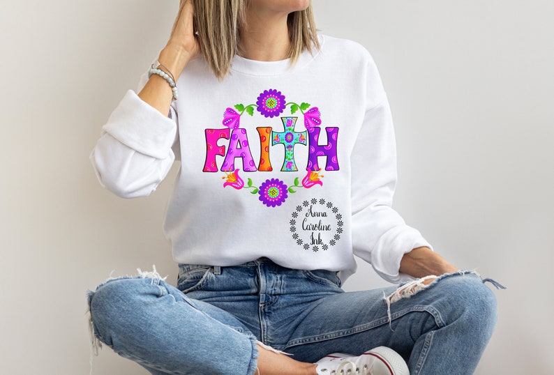 Faith PNG Retro Folk Art Cross PNG Hand Drawn Digital Printable Art ...