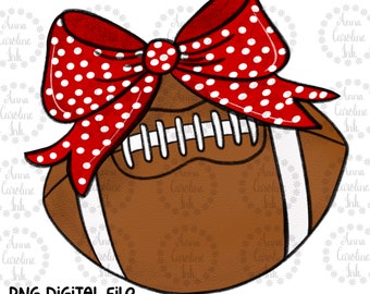 Football Bow PNG Red Poke A Dot Bow Football Digital Download Coquette Football PNG Football Sublimation Design Customizable Sports Design