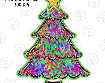 Glitter Christmas Tree PNG Colorful Hand Drawn Christmas Tree Digital Download For Sublimation Trendy Christmas Glitter Shirt Design for Her