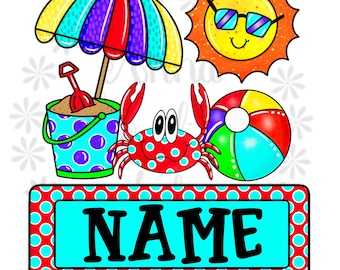 Beach PNG for Boys Beach Shirt Design for Sublimation Funny Crab on Beach   PNG Kids Beach Shirt Design with Nameplate Personalized Nautical