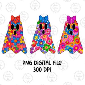 Fantasmi PNG Ragazza Fantasmi e Fiocchi File Digitale Floreale Coquette Fiocco Sublimazione Design Trendy Halloween Ragazza T-Shirt Design Bambino Halloween PNG