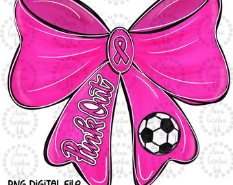 Breast Cancer Awareness PNG Pink Out Soccer Coquette Bow Digital Download Breast Cancer Survivor Shirt PNG Design Breast Cancer Sublimation