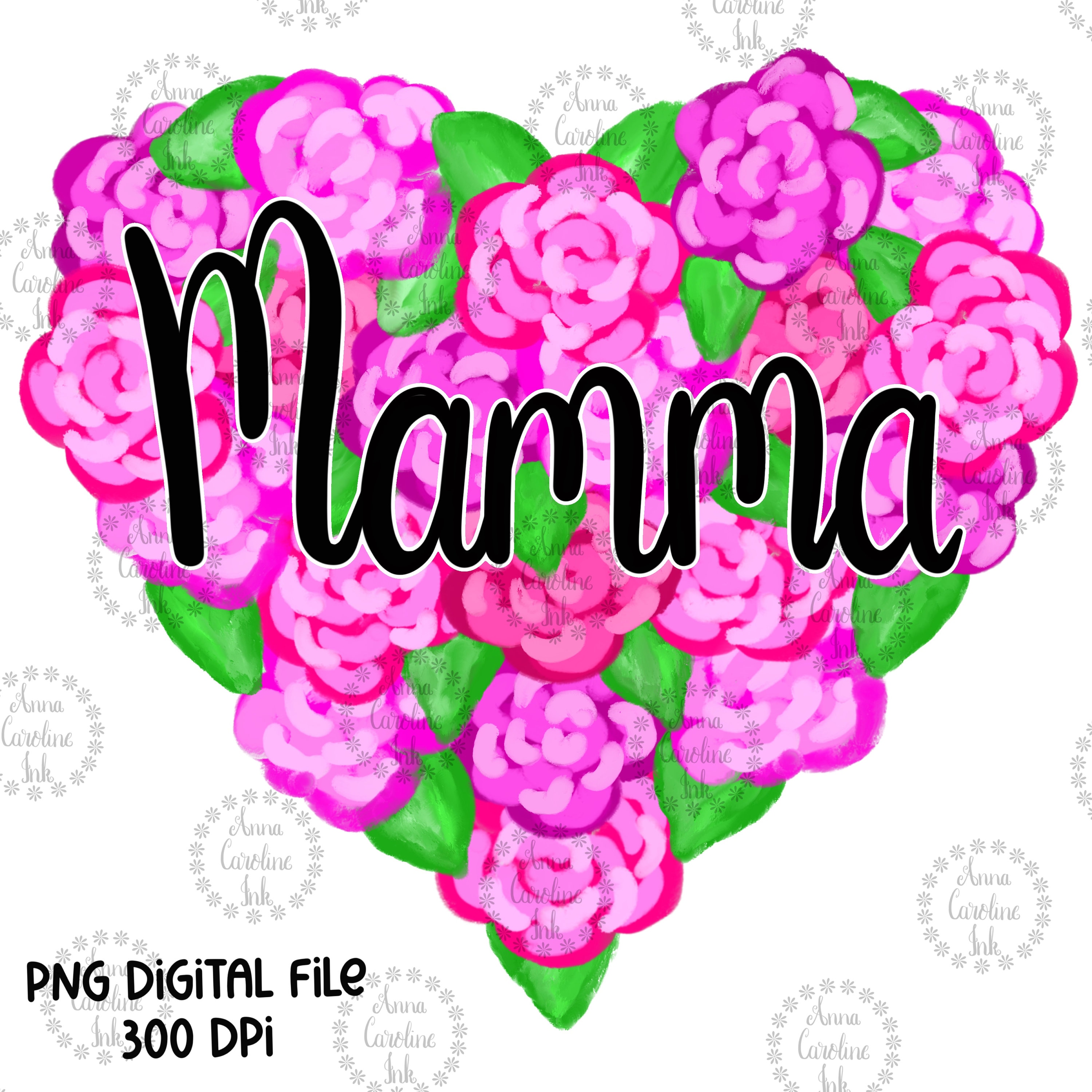 Mama PNG Floral Hydrangea Heart for Sublimation|mama Hand Drawn