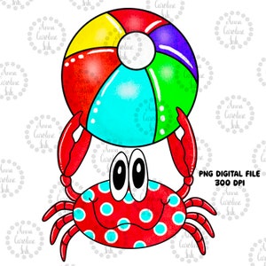 Beach Ball Crab PNG for Sublimation|Beach Ball Clip Art| Beach Tshirt Design for Heat Transfer|Crab PNG|Beach Kids PNG|Poke a Dot Crab