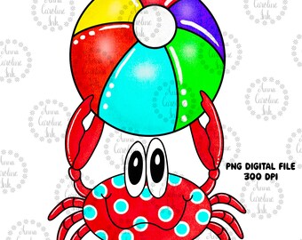 Beach Ball Crab PNG for Sublimation|Beach Ball Clip Art| Beach Tshirt Design for Heat Transfer|Crab PNG|Beach Kids PNG|Poke a Dot Crab