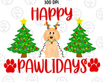 Doodle Puppy PNG Christmas Doodle Digital Download Happy Pawlidays Christmas Shirt Design for Sublimation Toddler Gift Dog Lover Gift