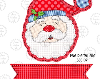 Santa Clause PNG Faux Applique Christmas Santa with Red Hat Digital Download Whimsical Hand Drawn Santa Sublimation Design With Nameplate
