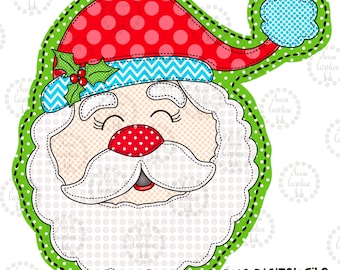 Santa Clause PNG Faux Applique Christmas Santa with Red Hat Digital Download Whimsical Hand Drawn Santa Sublimation Christmas Shirt Design