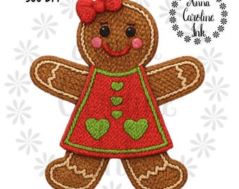 Gingerbread Girl PNG|Faux Yarn Gingerbread Girl PNG|3D Textured Gingerbread Girl Digital Download for Sublimation Christmas Shirt for Kids