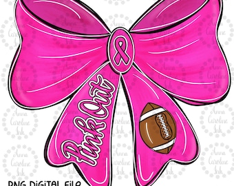 Breast Cancer Awareness PNG Pink Out Football Coquette Bow Digital Download Breast Cancer Survivor Shirt Design Breast Cancer Sublimation