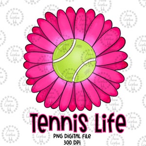 Tennis Life Digital File for Heat Transfer Sublimation|Hand Drawn Tennis PNG for T-shirt Design|Love All PNG for Floral Tennis Shirt for Her