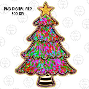 Glitter Christmas Tree PNG Colorful Hand Drawn Christmas Tree Digital Download For Sublimation Trendy Christmas Glitter Shirt Design for Her