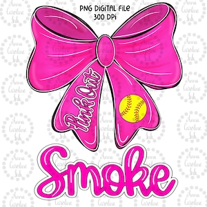 Breast Cancer Awareness PNG Pink Out Smoke Softball Coquette Bow Digital Download Cancer Survivor Shirt Design Breast Cancer Sublimation