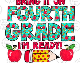 Fourth Grade Tshirt Design PNG File for Sublimation|Fourth Grade PNG|Grade Level Png|Hand Drawn Teacher PNG|Tshirt Design for Fourth Grader