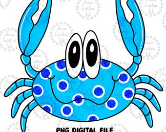 Poke a Dot Blue Crab PNG for Sublimation|Beach Ball Clip Art| Beach Tshirt Design for Heat Transfer|Crab PNG|Kids Beach Crab PNG|Happy Crab