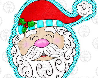 Santa Clause PNG Faux Applique Christmas Santa with Red Hat Digital Download Whimsical Hand Drawn Santa Sublimation Christmas Shirt Design