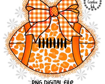Cheerleader Football PNG Leopard Football Cheerleader Tshirt Sublimation  DTF Design Digital Download Orange White Bow Football Personalize