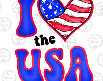 USA Heart Digital File for Sublimation|American Flag Clip Art|Patriotic Heart PNG|I Love The USA|Hand Drawn Patriotic Png|Heart Clip Art