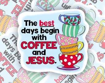 Coffee and Jesus Vinyl Waterproof Sticker for Christian Friend Gift for Jesus Lover Bible Verse Sticker for Coffee Lover Funny Sticker