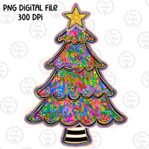 Glitter Christmas Tree PNG Colorful Hand Drawn Christmas Tree Digital Download For Sublimation Trendy Christmas Glitter Shirt Design for Her