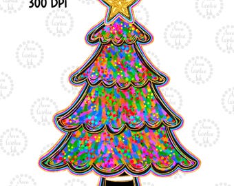 Glitter Christmas Tree PNG Colorful Hand Drawn Christmas Tree Digital Download For Sublimation Trendy Christmas Glitter Shirt Design for Her