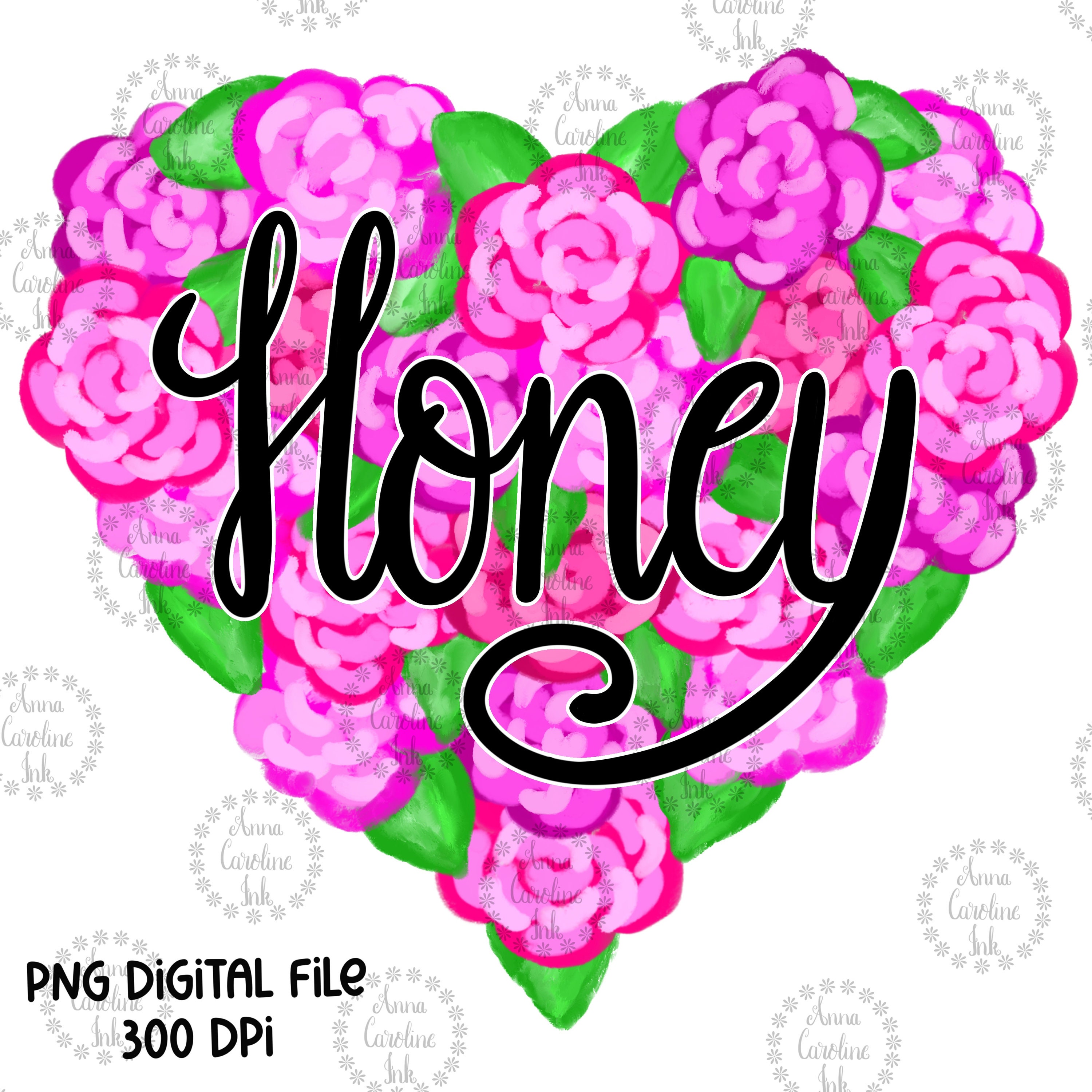 Honey PNG Floral Hydrangea Heart for Sublimation Honey Hand Drawn ...