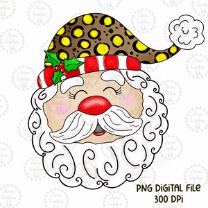 Santa Clause PNG Christmas Santa in Leopard Hat Whimsical Santa Hand Drawn Digital Download Sublimation Christmas Holiday Kid Shirt Design