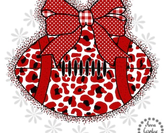 Cheerleader Football PNG Leopard Football Cheerleader Tshirt Sublimation  DTF Design Digital Download Red and Black Bow Football Personalize