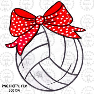 Volleyball Bow PNG Red Poke A Dot Bow Volleyball Digital Download Coquette Volleyball Lover Sublimation Design Customizable Sports Design