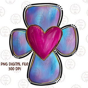 Religious Cross PNG|Christian Easter Cross PNG|Hand Drawn Digital Printable Shirt Design|Personalize Sublimation Designs for Faith Based Art