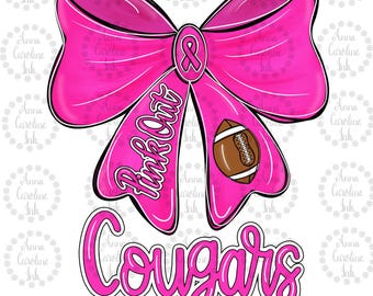 Breast Cancer Awareness PNG Pink Out Cougars Football Coquette Bow Digital Download Cancer Survivor Shirt Design Breast Cancer Sublimation