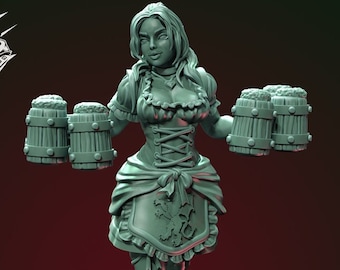 Barmaid / Tavern Wench | Multiple Scales | Resin 3D Printed Miniature | Ronin Arts Workshop