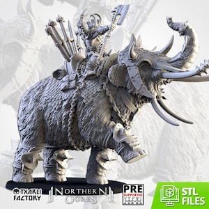 Ogre Khan on War Mammoth or Stone Aurchos | Northern Ogres | Resin 3D Printed Miniature | Txarli Factory