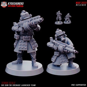 Grenade Launcher Team | Japanese Imperial Shi-gun Guard | Grimdark Sci-Fi Tabletop Gaming | Resin 3D Printed Miniature | Kyoushuneko