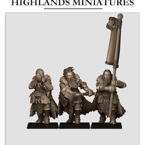 Mergenheim Knights on Foot Command Group | Sunland, Empire of the Sun | Highlands Miniatures