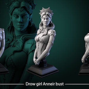 Drow Girl Anneir | Songs Of Twilight | Buste | 3D-geprinte harsminiatuur | Taverne Witte Weerwolf