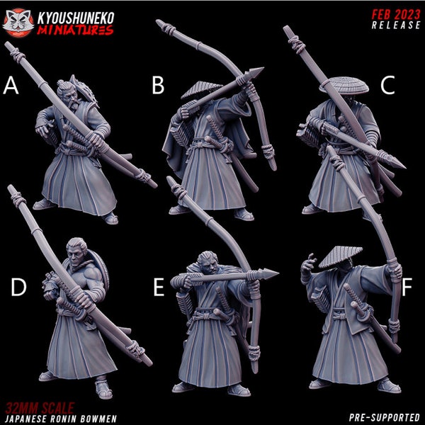 Japanese Ronin Archers | Resin 3D Printed Miniatures | Kyoushuneko | Table Top Gaming | RPG | D&D | Pathfinder