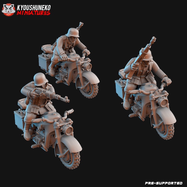 WW2 German Motorcycle Troops | Resin 3D Printed Miniature | Kyoushuneko