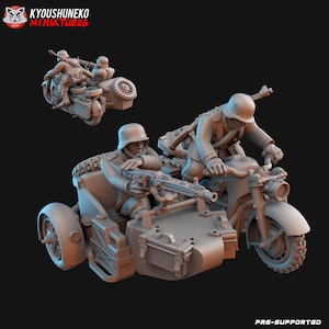 WW2 German Motorcycle Infantry with Side Car | Resin 3D Printed Miniature | Kyoushuneko