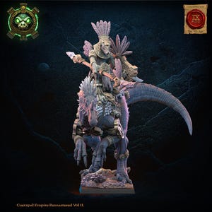 Itzcueye, Cuetpalli Heroine on Ceratomimus | Saurian Ancients | Lost Kingdom Miniatures