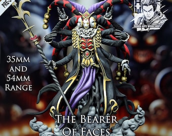 The Bearer Of Faces | Troupe Ridachiaro - Harlequins | 28mm-120mm Scale | Resin 3D Printed Miniature | Ronin Arts Workshop