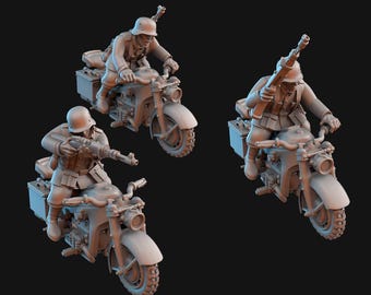 WW2 German Motorcycle Troops | Resin 3D Printed Miniature | Kyoushuneko