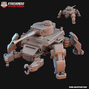 Dieselpunk WW2 Deutscher Tiger Panzer Mech | 3D Gedruckte Resin Miniatur | Kyoushuneko