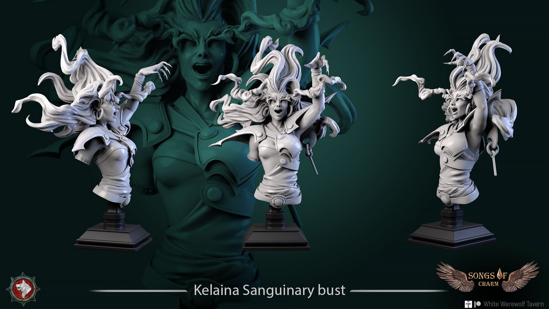 Kelaina Sanguinary | Songs Of Charm | Bust | Resin 3D Printed Miniature | White Werewolf Tavern