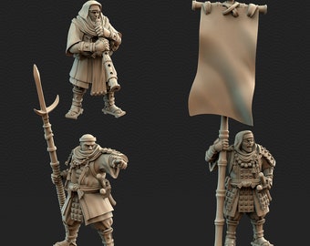 Japanese Sohei Monk Command Group | Resin 3D Printed Miniatures | Kyoushuneko | Table Top Gaming | RPG | D&D | Pathfinder