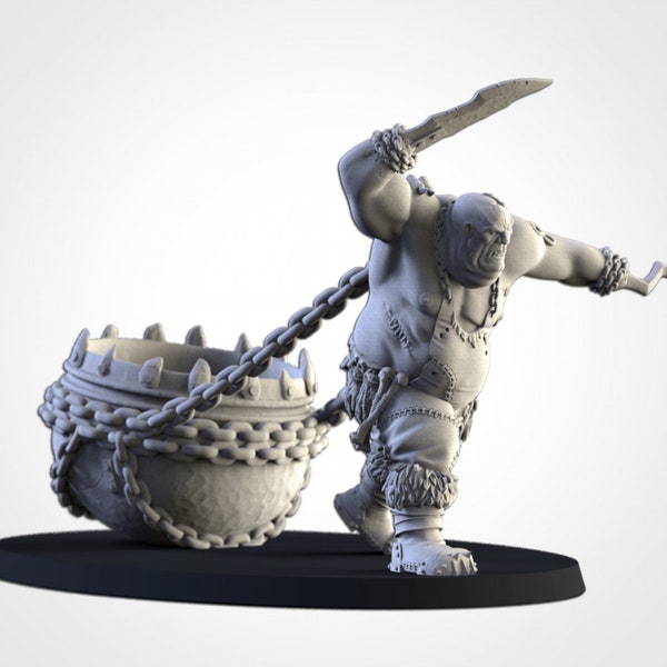 Ogre Butcher with Cauldron | Skrag the Slaughterer | Northern Ogres | Resin 3D Printed Miniature | Txarli Factory | RPG | D&D