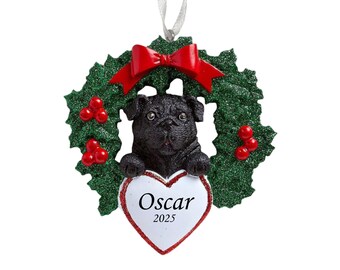 Personalized Black Pug Christmas Ornament: Dog Lover Gift