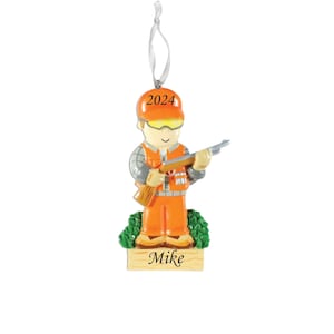 Hunter In Orange Personalized Christmas Tree  Ornament, Boy Hunter Christmas Ornament, Wild Game Hunting Active