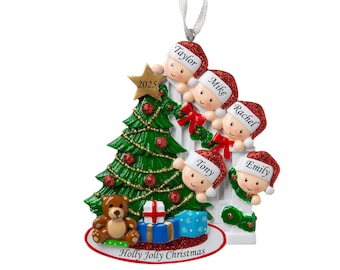 Personalized Family of 5 Christmas Ornament: Peeking Family Gift
